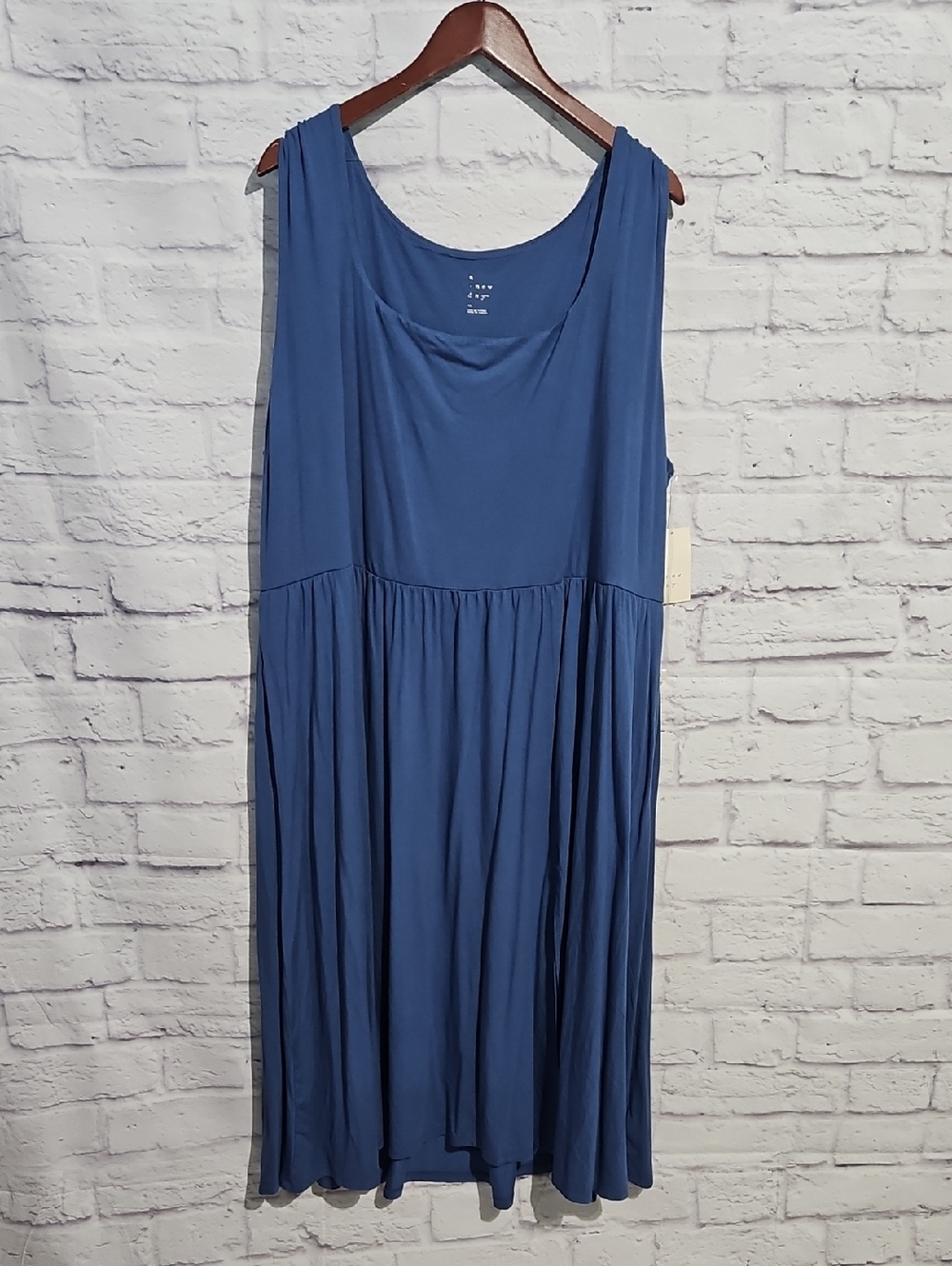 a new day Blue Midi Sleeveless Gathered Waist Dress for Women